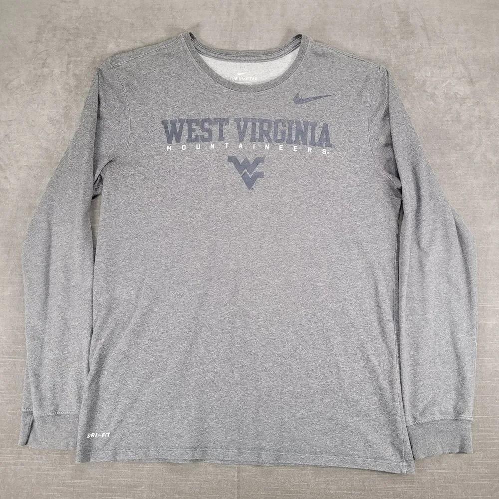 Nike West Virginia Mountaineers Dri-Fit Long Sleeve Athletic‎ T-Shirt Gray L